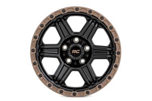Wheel - Rough Country - 79 Series, One-Piece, 17x8.5, 5x4.5, 0mm Offset - Semi-Gloss Black with Bronze Outer Lip
